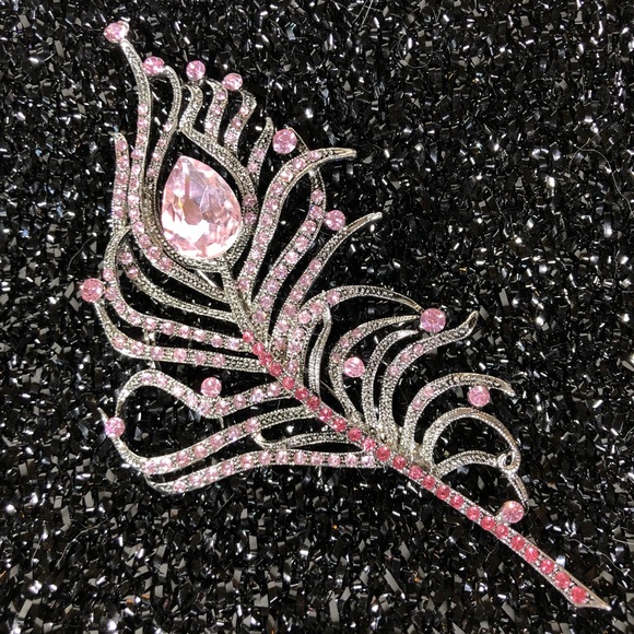 House Of Adornments Jewelry - HP Pink Peacock Feather Rhinestone brooch pin NEW